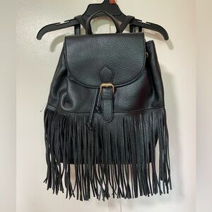 NWT Black Fringe Leather Backpack